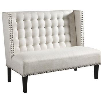 Bowery Hill Tufted Wingback Settee with Nailhead Trim in Oatmeal