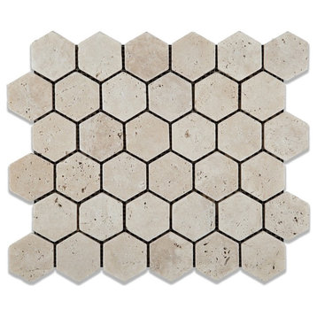 Ivory Travertine Tumbled 2'' Hexagon Mosaic Tile