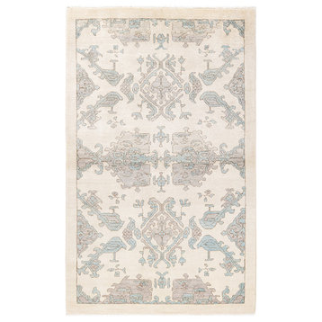Eclectic, One-of-a-Kind Hand-Knotted Area Rug Ivory, 4'1"x6'6"