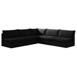 Meridian Furniture - Jacob Velvet Upholstered 5-Piece L-Shaped Modular Sectional, Black - Create the ideal seating arrangement for your space when you pick and choose the elements you like mostincluding this Jacob velvet modular sectional. Mix and match items in the Jacob collection to bring your living space or family room together with a personalized slant. Soft black velvet upholstery is soft and welcoming to the touch, adding a luxurious feel to everyday seating. Deep channel tufting adds to the piece's durability, and latches underneath the unit make it easy to attach to other pieces in the collection.