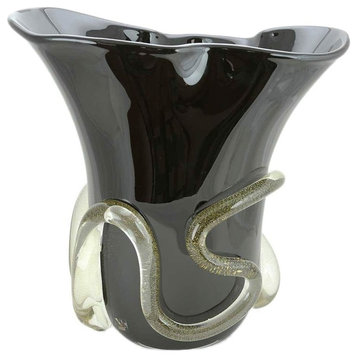 GlassOfVenice Murano Glass Centerpiece Vase - Black and Gold
