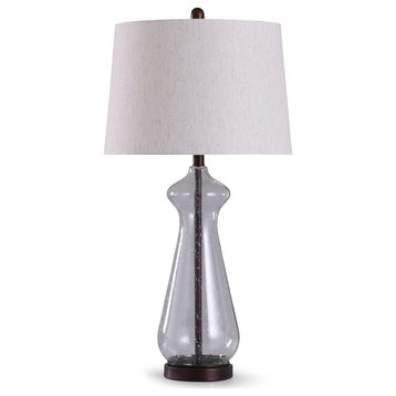 Allen Seeded Glass Table Lamp With Tapered Drum Shade, Oil Rubbed Bronze