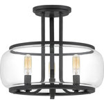 Quoizel - Quoizel Pruitt Three Light Semi Flush Mount PRUC1714MBK - Three Light Semi Flush Mount from Pruitt collection in Matte Black finish. Number of Bulbs 3. Max Wattage 60.00 . No bulbs included. Outfit your home in classic sophistication with the Pruitt collection. The transitional style of these fixtures enhances your decor while also illuminating your home. The simple silhouette comes in your choice of brushed nickel or matte black finish and clear, etched, or seedy glass to allow for a more personalized selection. No UL Availability at this time.