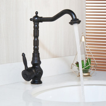 Antique Black/Bronze Brass Bathroom Sink Faucet Single Handle Hot/Cold Water, High Black Bronze