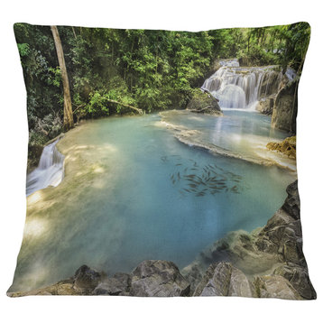 Blue Erawan Waterfall Landscape Photography Throw Pillow, 16"x16"