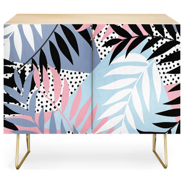 Deny Designs Palms and Polka Dots Credenza, Birch, Gold Steel Legs