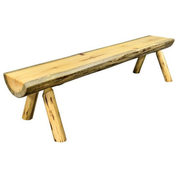 Montana Woodworks 6ft Transitional Pine Wood Half Log Bench in Gold