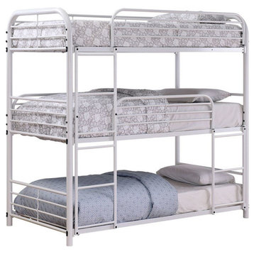 Furniture of America Jasper Industrial Metal Twin Triple Bunk Bed in White