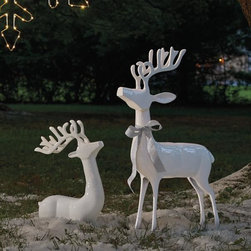 White Cast-Aluminum Deer - Christmas Decorations