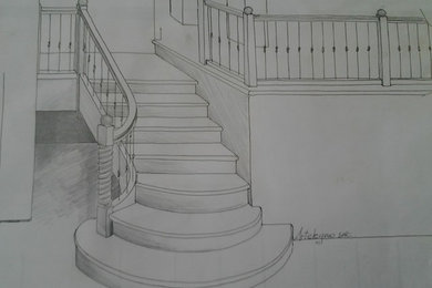 Scala in castagno curva in pianta