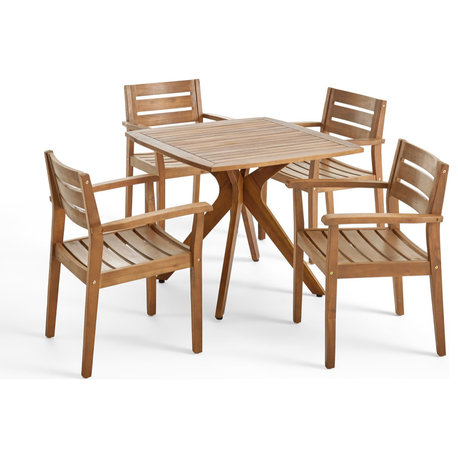 Grace Nick Outdoor 5 Piece Acacia Wood Dining Set With X Base
