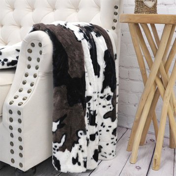 Animal Printed Double Sided Faux Fur Throw Blanket, Cow, 50"x60"