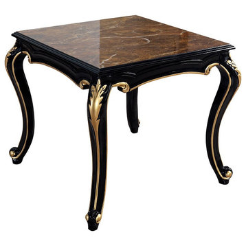 ACME Betria End Table, Engineered Stone Top, Gold & Black Finish