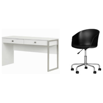 South Shore Interface White 2-Drawer Desk & 1 Flam Black Swivel Chair Set