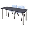 72 x 24 Kee Training Table- Grey/ Chrome & 2 'M' Stack Chairs- Grey