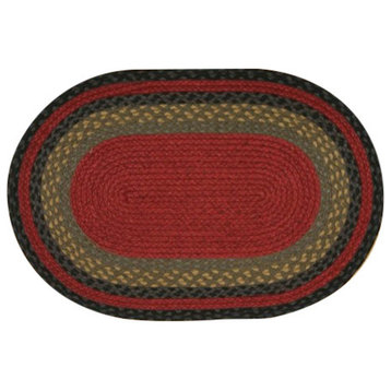 Burgundy, Olive and Charcoal Braided Rug, 24"X96" Oval