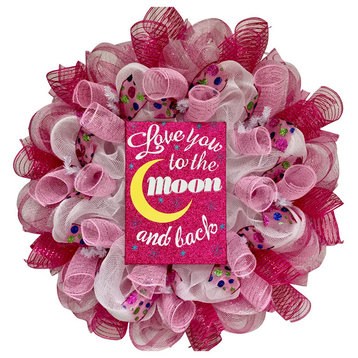 Love You To The Moon and Back Deco Mesh Valentines Day or Baby Wreath