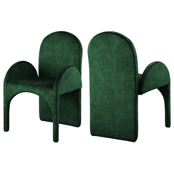 Summer Velvet Upholstered Dining Arm Chair (Set of 2), Green, Arm Chair