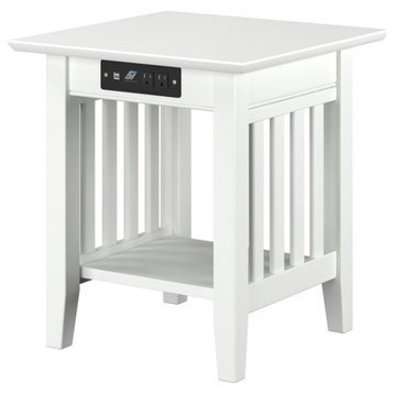 AFI Mission 20" Solid Wood End Table with Built In Device Charger in White