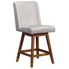 Stancoste Swivel Counter Stool in Brown Oak Wood Finish with Beige Fabric