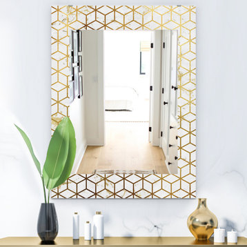 Designart Capital Gold Honeycomb 6 Modern Frameless Wall Mirror, 28x40