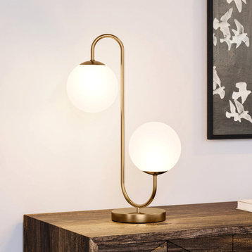 Mid-Century-Modern Table Lamp 13''W x 10''D x 22''H, Aged Brass Finish
