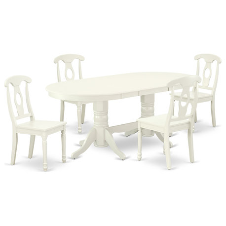 5-Piece Dining Room Set Table With Leaf and 4-Wood Seat Chairs