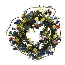 Shea's Wildflower - 18" Petunia Wreath, Blue - Wreaths And Garlands