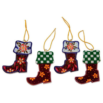 4-Piece Novica Christmas Stockings Wood Ornaments