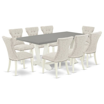 East West Furniture V-Style 9-piece Wood Dining Set in White/Doeskin