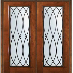 Prehung Double Door 80 Wood Alder La Salle Full Lite Wrought Iron - Front Doors