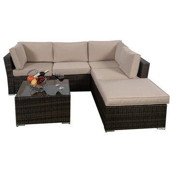 Costway 4PCS Wicker Cushioned Patio Rattan Furniture Set Sofa 5 Seat Garden