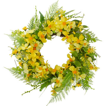 Daisy and Berry Floral Spring Wreath, Yellow and Green 23"