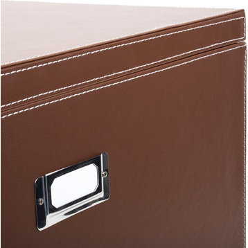 G.U.S. Decorative Office File and Portable Storage Box, Brown Leatherette
