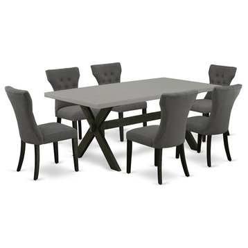East West Furniture X-Style 7-piece Wood Dinette Table Set in Dark Gotham Gray
