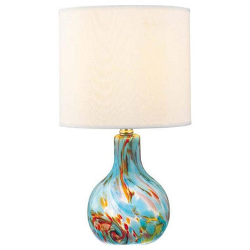 Glass Body Off-White Fabric Shade Table Lamp