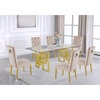 7 Piece Dining Set with Rectangular Clear Glass Top and Gold Stainless Steel