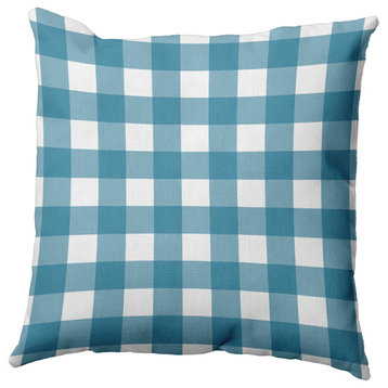 Gingham Plaid Indoor/Outdoor Throw Pillow, Unreal Teal, 20"x20"
