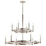 Kichler - Tolani 12-Light Contemporary Chandelier in Polished Nickel - Modern elegance is simple. The Tolaniâ„¢ 12 light chandelier embodies this truth with its delicately ribbed center column and simple gaps in the double-tiered wagon wheel. It  elevates the familiar to the modern, as its Polished Nickel finish  illuminates without exaggeration.  This light requires 12 , 60.0 W Watt Bulbs (Not Included) UL Certified.