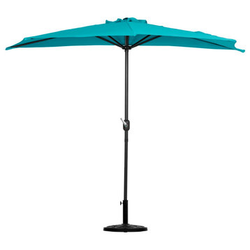 WestinTrends 9Ft Half Umbrella, Half Resin Base for Outdoor Patio Window Balcony, Turquoise