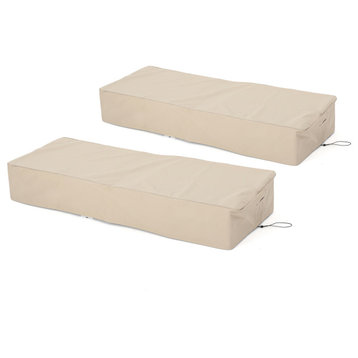 GDF Studio Solana Outdoor Beige Waterproof Fabric Lounge Set Cover, Set of 2