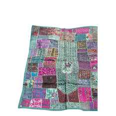 Pink Blue Wall Hanging Tapestry Embroidery Sequins Sari Patchwork Tapestry