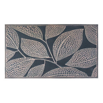Leaf Design Rubber Pin Mat, Copper Hand Finished, Heavy Duty Doormat, 18"x30"