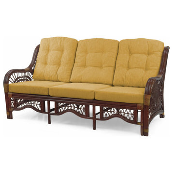 Malibu Handmade 3-Seater Sofa Natural Rattan Wicker, Dark Brown, Light Brown Cushion
