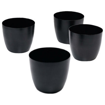 Metal Cachepot for Indoor Potted Flowers & Plants, Black, Small - Set of 4