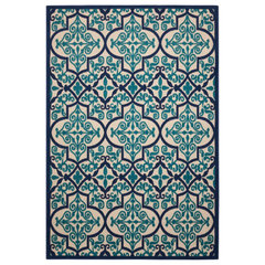 SAFAVIEH Easy Care Collection 8' Round Light Blue / Dark Blue EZC711B Hand- Hooked Area Rug 