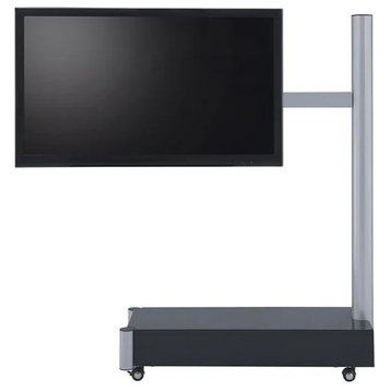 Contemporary TV Stand, Movable Design With Swiveling Metal Arm, Black and Silver