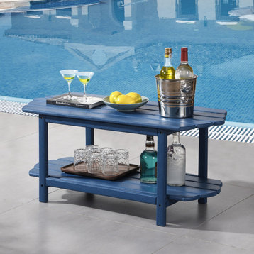 2 Tier Patio Table, Adirondack Outdoor Coffee Table for Backyard Pool, Blue