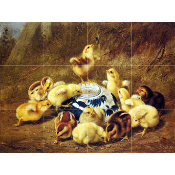 Tile Mural, Chicks and Delft Bowl Marble Matte