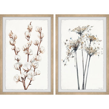Cotton Blossoms II Diptych, 16"x12"